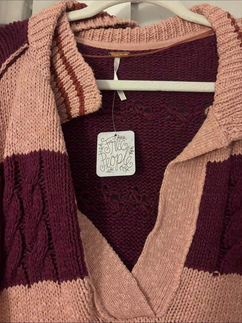 Free People V-Neck Collared Sweater in Mauve & Dusty Pink